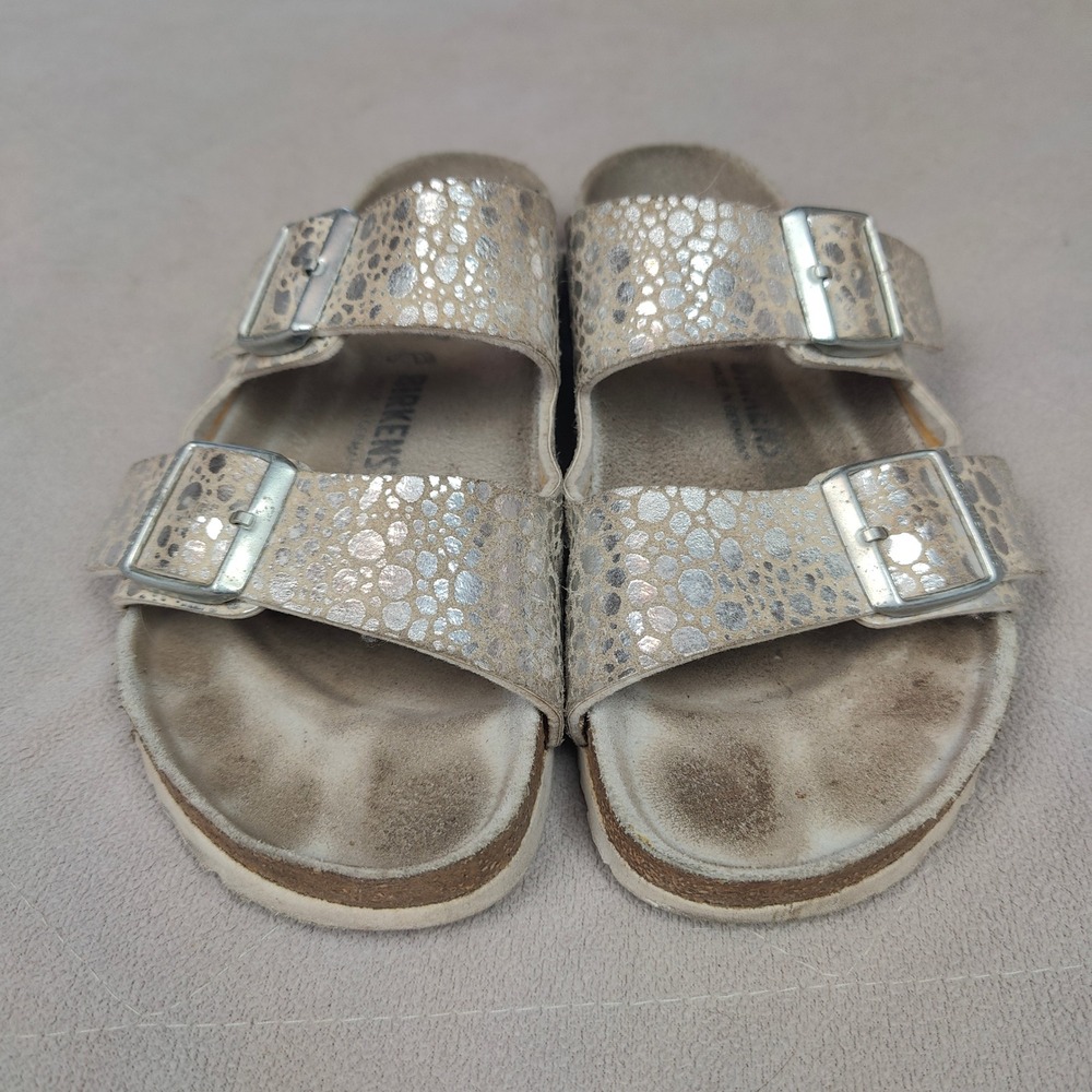 Birkenstock Arizona Sandals Womens 37 US 6 Stone Silver Metallic Slides Boho - Picture 4 of 9
